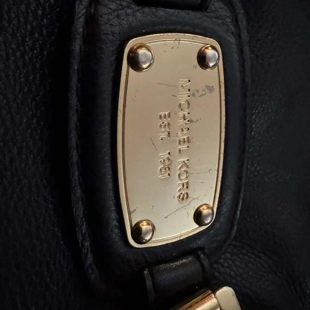 Michael Kors Black Leather Shoulder Bag with Gold Accents - Picture 10 of 13